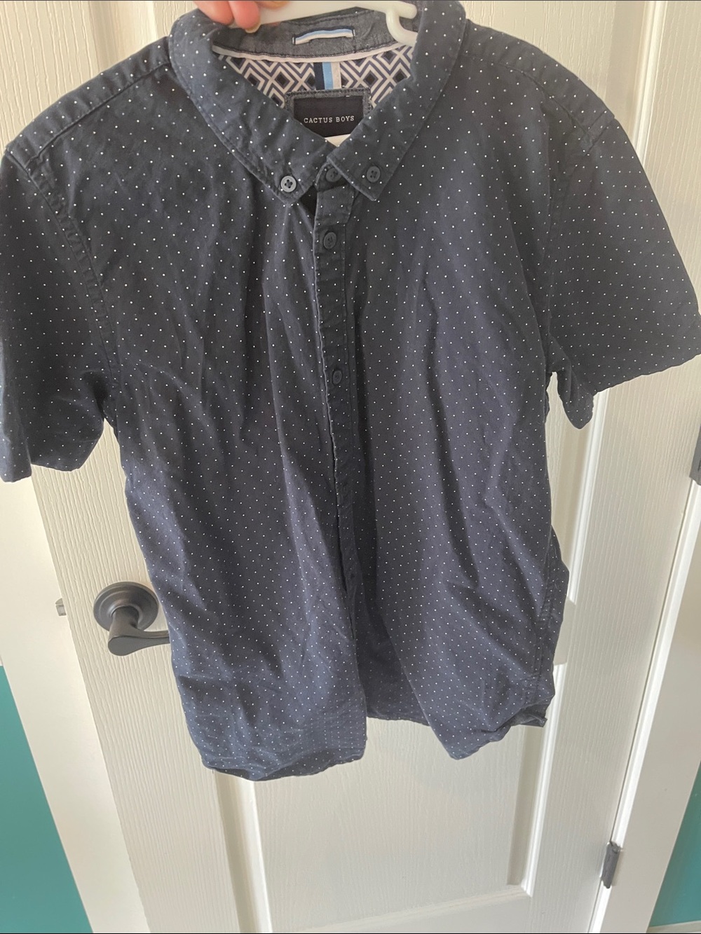 Cactus Navy Short-Sleeve Button-Down with White Micro Dots